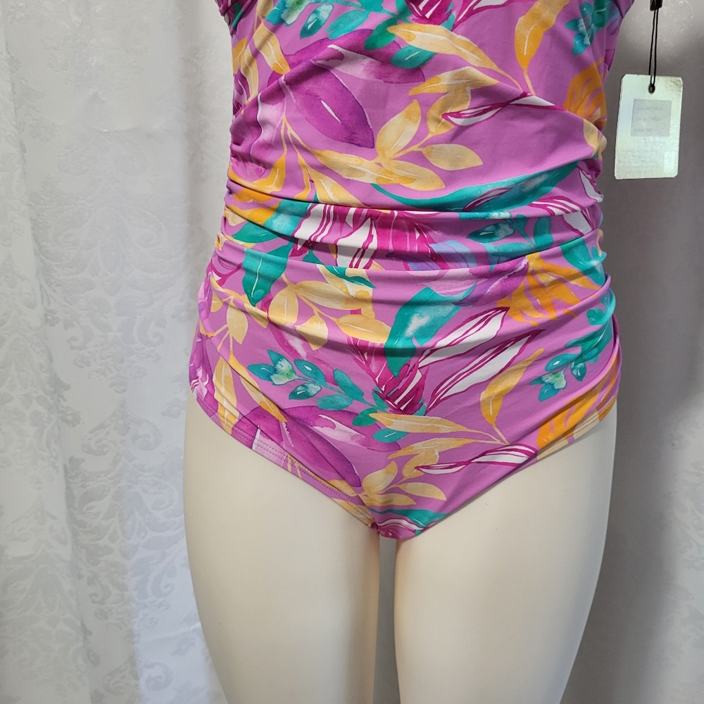 Nip Tuck Women's One Piece Swimsuit, Size 10, Pink Floral, Vacation Summer - Picture 5 of 16